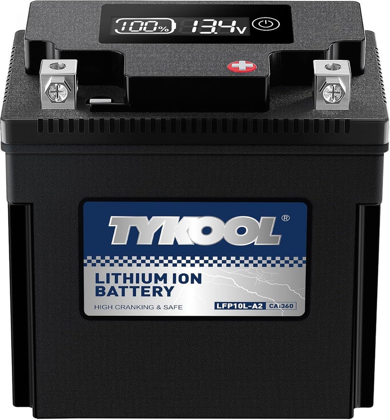 TYKOOL YB10L-A2 Lithium LiFePO4 Motorcycle Battery, 12.8V 6Ah, 360CCA, Built in BMS, Powersports Battery, for ATV, UTV, Jet Ski, Personal Watercraft, Snowmobile, Quad, Riding Lawn Mower, Tractor - Image 1
